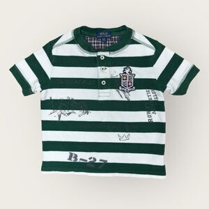 Polo Ralph Lauren Rugby Shirt Size 4/4T Green Striped Crest Y2k Preppy Academia